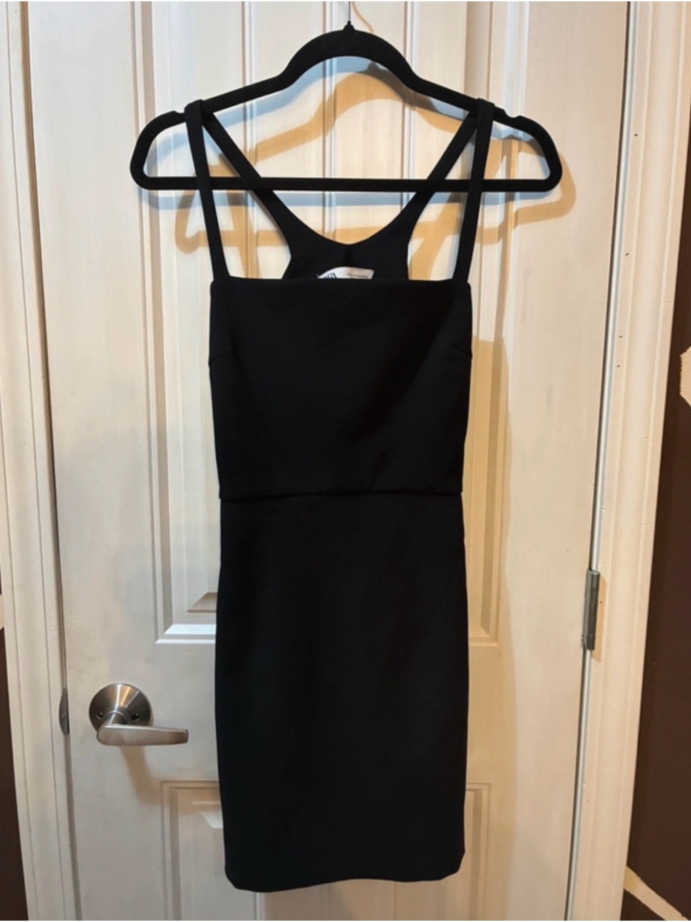 Zara Black Mini Square-Neck Dress with Strappy Back